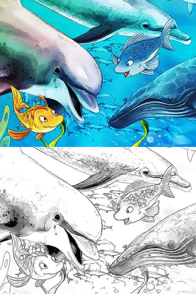 The ocean and the mermaids - coloring page — Stock Photo, Image