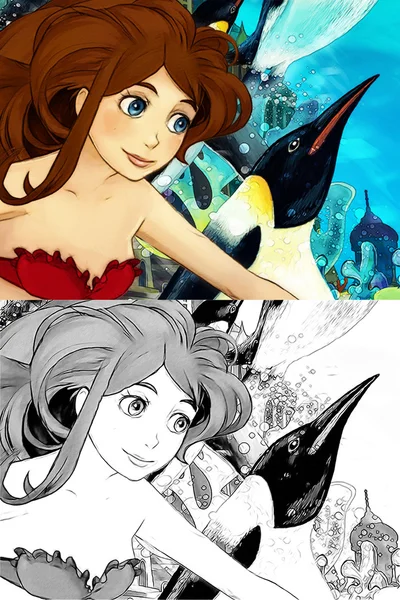 The ocean and the mermaids - coloring page — Stock Photo, Image