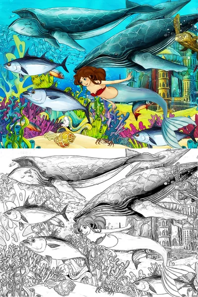 海と人魚 - のページを着色 — ストック写真