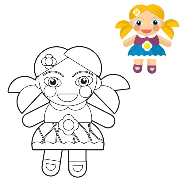 Chica de dibujos animados - niño - muñeca - página para colorear - ilustración para los niños —  Fotos de Stock