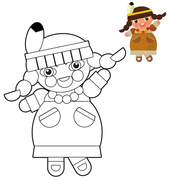Menina dos desenhos animados - menino - boneca - página para colorir - ilustração para as crianças — Fotografia de Stock