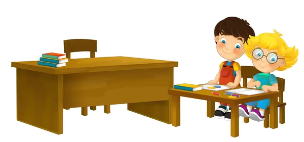 Tecknad barn sitter - lärande — Stockfoto