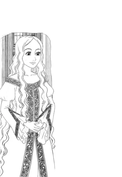 牧鹅的小姑娘在井-元素-哈梅林-王子或公主-城堡-骑士和仙女 — 图库照片