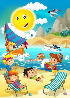 Dalış, Bina kuma plajda, oynayan çocuklar