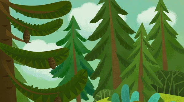 Σκηνή Κινουμένων Σχεδίων Δάσος Καλοκαίρι Κανείς Στη Σκηνή Εικονογράφηση Για — Φωτογραφία Αρχείου