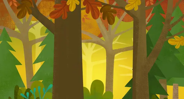 Cena Dos Desenhos Animados Floresta Verão Com Ninguém Palco Ilustração — Fotografia de Stock