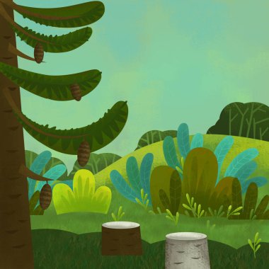 Mutlu ve komik bir yaz karikatürü. Sahnede çocuklar için resimleme yok.