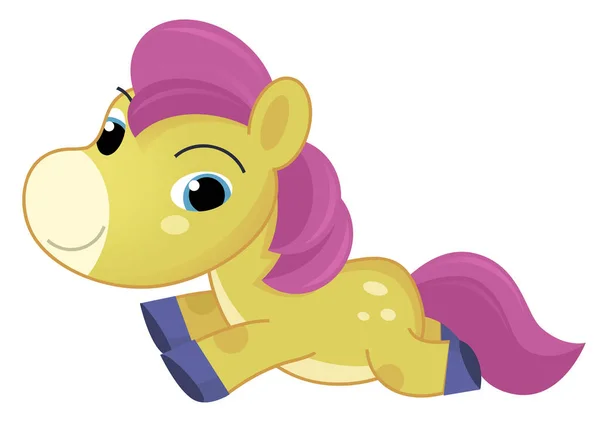 Escena Dibujos Animados Con Colorido Caballo Feliz Unicornio Pony Ilustración —  Fotos de Stock