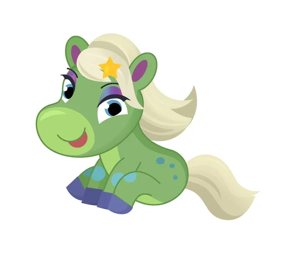 Escena Dibujos Animados Con Colorido Caballo Feliz Unicornio Pony Chica — Foto de Stock