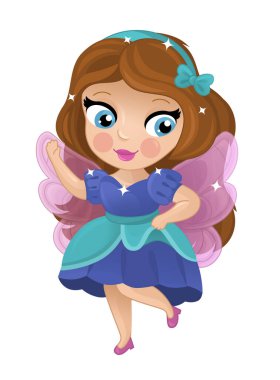 Mutlu Elf Prensesi 'nin beyaz arkaplanda çocuklar için çizdiği karikatür sahnesi.