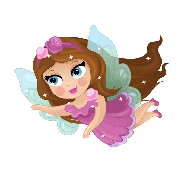 Cartoon Scene Happy Elf Princess White Background Illustration Children — Stock Photo, Image