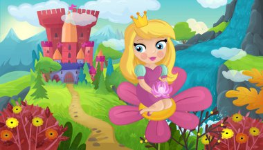 Doğa Ormanı Prensesi ve Çocuklar için Kale Çizimleri