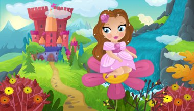 Doğa Ormanı Prensesi ve Çocuklar için Kale Çizimleri