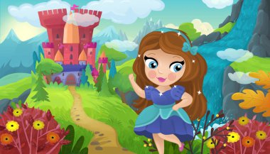 Doğa Ormanı Prensesi ve Çocuklar için Kale Çizimleri