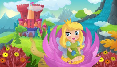 Doğa Ormanı Prensesi ve Çocuklar için Kale Çizimleri