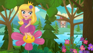 Doğa Ormanı Prensesi ve Çocuklar için Kale Çizimleri