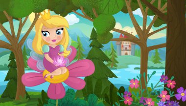 Doğa Ormanı Prensesi ve Çocuklar için Kale Çizimleri