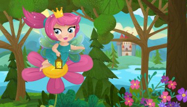 Doğa Ormanı Prensesi ve Çocuklar için Kale Çizimleri