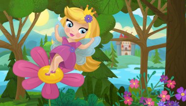 Doğa Ormanı Prensesi ve Çocuklar için Kale Çizimleri