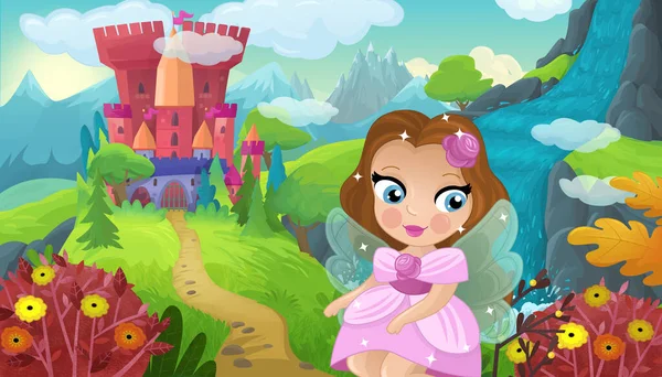 Cartoon Scene Nature Forest Princess Castle Illustration Children — 图库照片