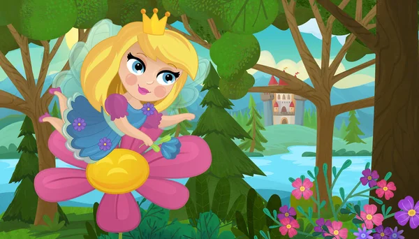 Мультяшна Сцена Природою Лісова Принцеса Ілюстрація Замку Дітей — стокове фото