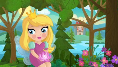 Doğa Ormanı Prensesi ve Çocuklar için Kale Çizimleri