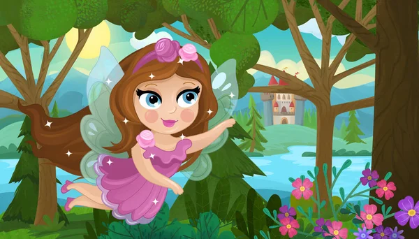 Cartoon Scene Nature Forest Princess Castle Illustration Children — Stock Photo, Image