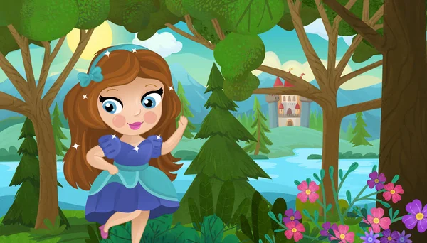 Doğa Ormanı Prensesi ve Çocuklar için Kale Çizimleri