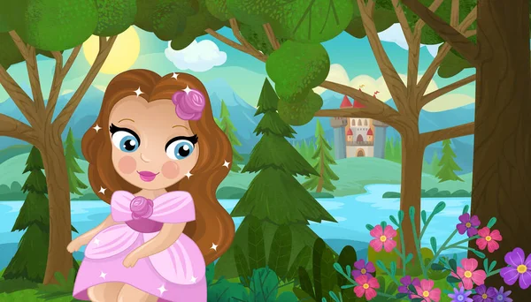 Doğa Ormanı Prensesi ve Çocuklar için Kale Çizimleri