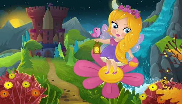 Cartoon Scene Nature Forest Princess Castle Illustration Children — Stock Photo, Image