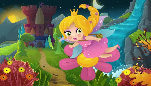 Cartoon Scene Nature Forest Princess Castle Illustration Children — Stock Photo, Image