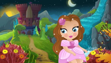 Doğa Ormanı Prensesi ve Çocuklar için Kale Çizimleri