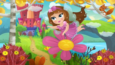 Doğa Ormanı Prensesi ve Çocuklar için Kale Çizimleri