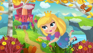 Doğa Ormanı Prensesi ve Çocuklar için Kale Çizimleri