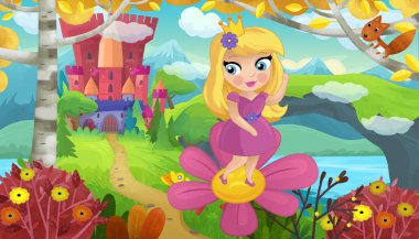 Doğa Ormanı Prensesi ve Çocuklar için Kale Çizimleri