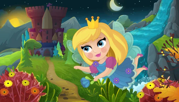 Cartoon Scene Nature Forest Princess Castle Illustration Children — 图库照片