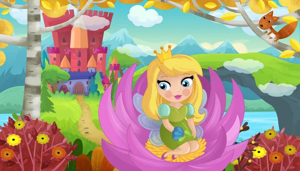 Doğa Ormanı Prensesi ve Çocuklar için Kale Çizimleri