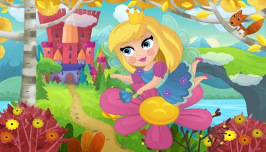 Doğa Ormanı Prensesi ve Çocuklar için Kale Çizimleri