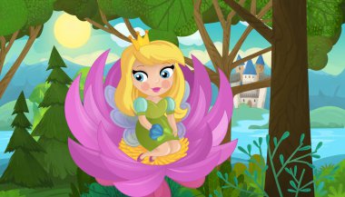 Doğa Ormanı Prensesi ve Çocuklar için Kale Çizimleri