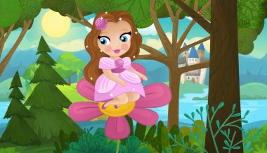 Doğa Ormanı Prensesi ve Çocuklar için Kale Çizimleri