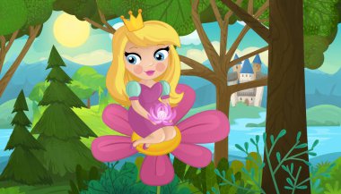 Doğa Ormanı Prensesi ve Çocuklar için Kale Çizimleri