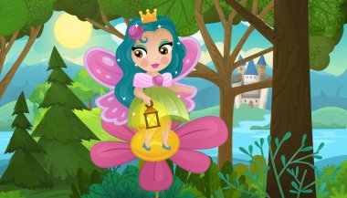 Doğa Ormanı Prensesi ve Çocuklar için Kale Çizimleri