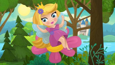 Doğa Ormanı Prensesi ve Çocuklar için Kale Çizimleri