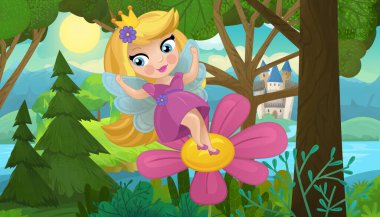 Doğa Ormanı Prensesi ve Çocuklar için Kale Çizimleri