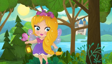 Doğa Ormanı Prensesi ve Çocuklar için Kale Çizimleri