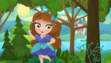 Doğa Ormanı Prensesi ve Çocuklar için Kale Çizimleri