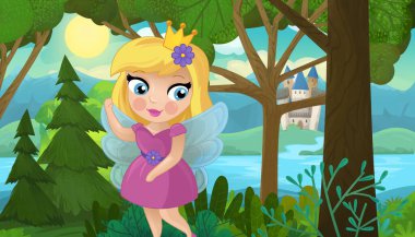 Doğa Ormanı Prensesi ve Çocuklar için Kale Çizimleri