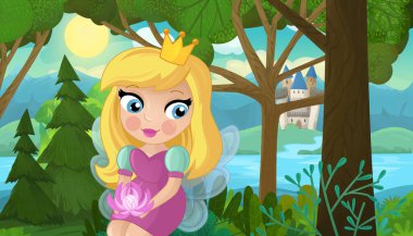 Doğa Ormanı Prensesi ve Çocuklar için Kale Çizimleri