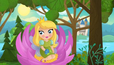 Doğa Ormanı Prensesi ve Çocuklar için Kale Çizimleri