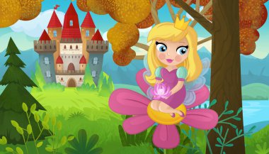 Doğa Ormanı Prensesi ve Çocuklar için Kale Çizimleri